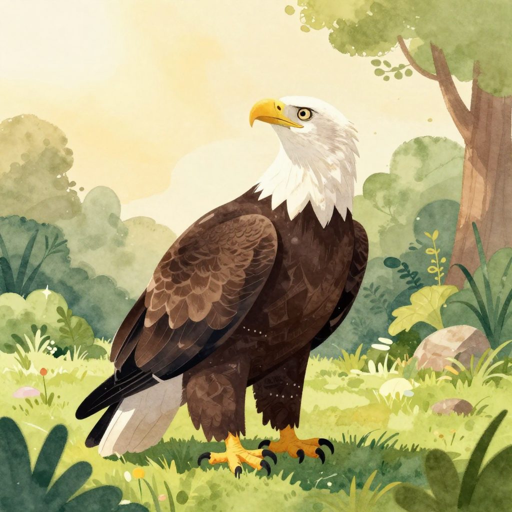 Murphy the bald eagle standing in his sanctuary enclosure, looking up at the open sky